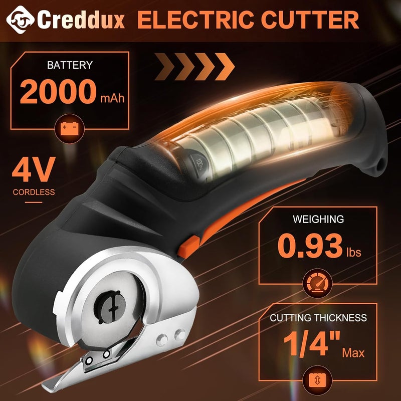 Creddux Cordless Electric Scissors, 4.2V Cardboard Cutter Tool for Cardboard Carpet Leather Packages Plastic with Rechargeable Battery Black - Image 5